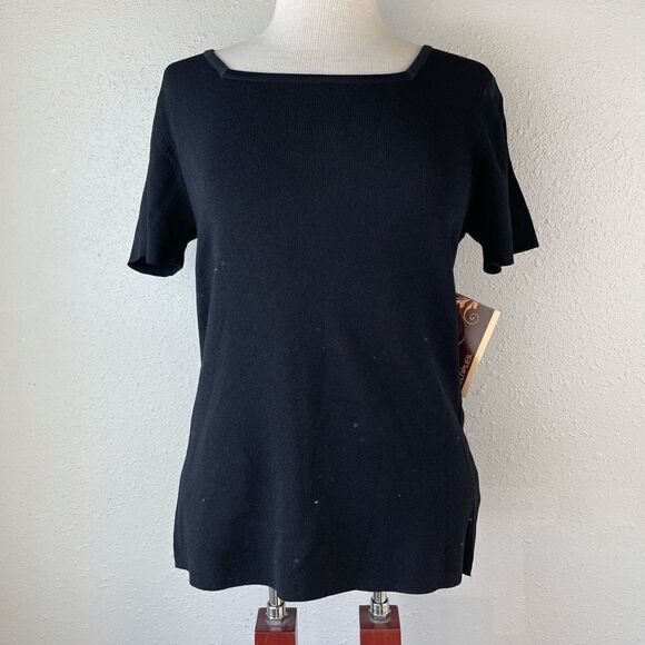 NWT Multiples Black Short Sleeve Stretch Top Size S - Picture 1 of 8